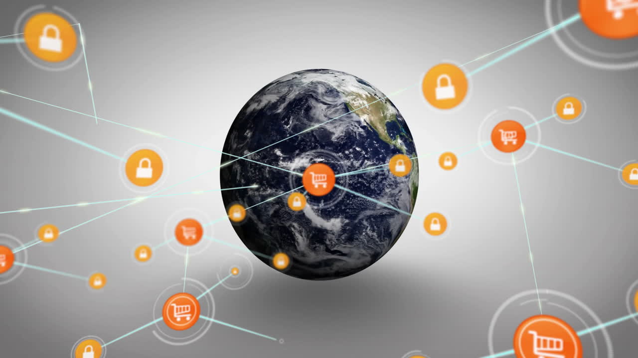 animación de la red de conexiones con iconos en todo el mundo