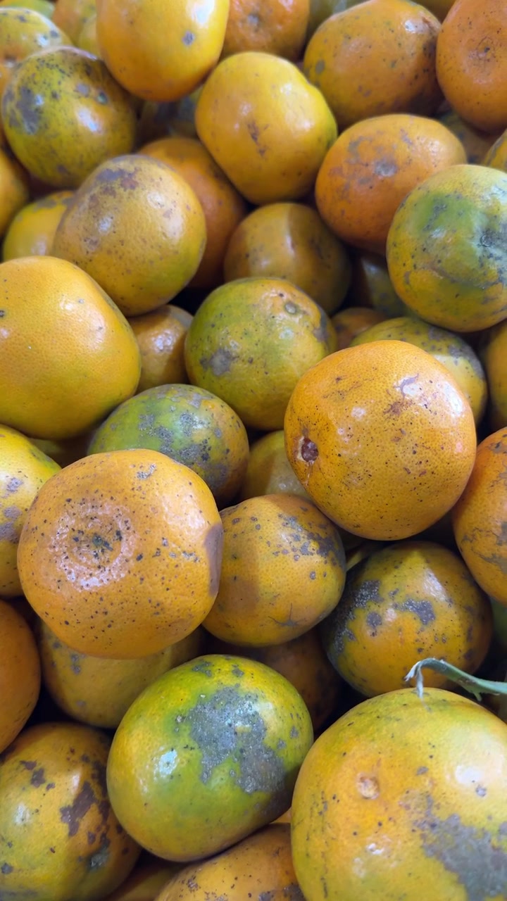 Mano seleccionando naranjas frescas en un mercado