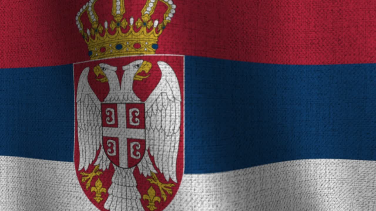Waving Flag of Serbia with National Coat of Arms