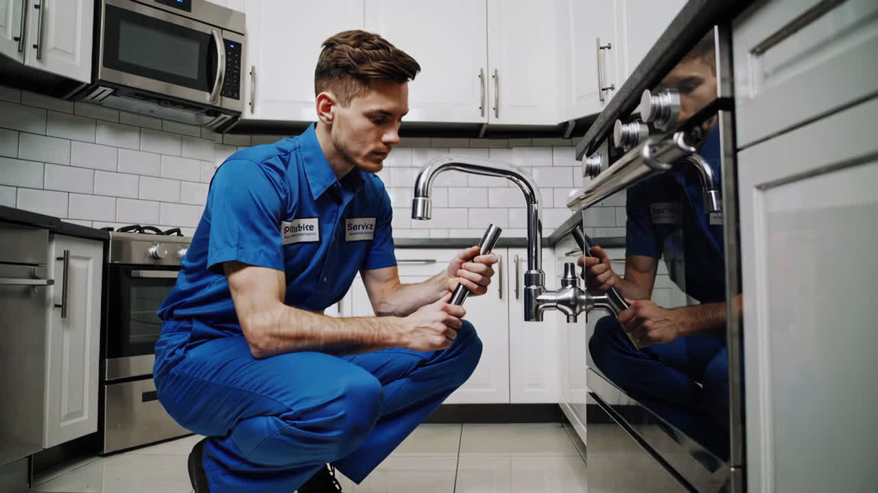 Plumber Repairing Kitchen Faucet