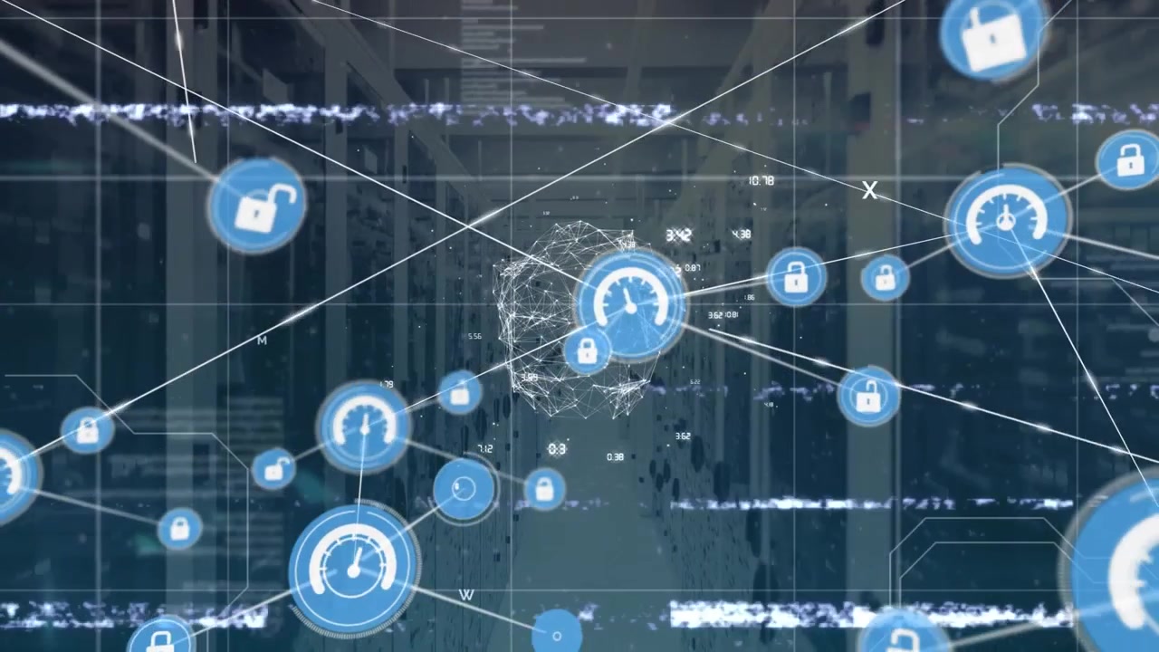 Animation af netværk af forbindelser med ikoner over computerservere
