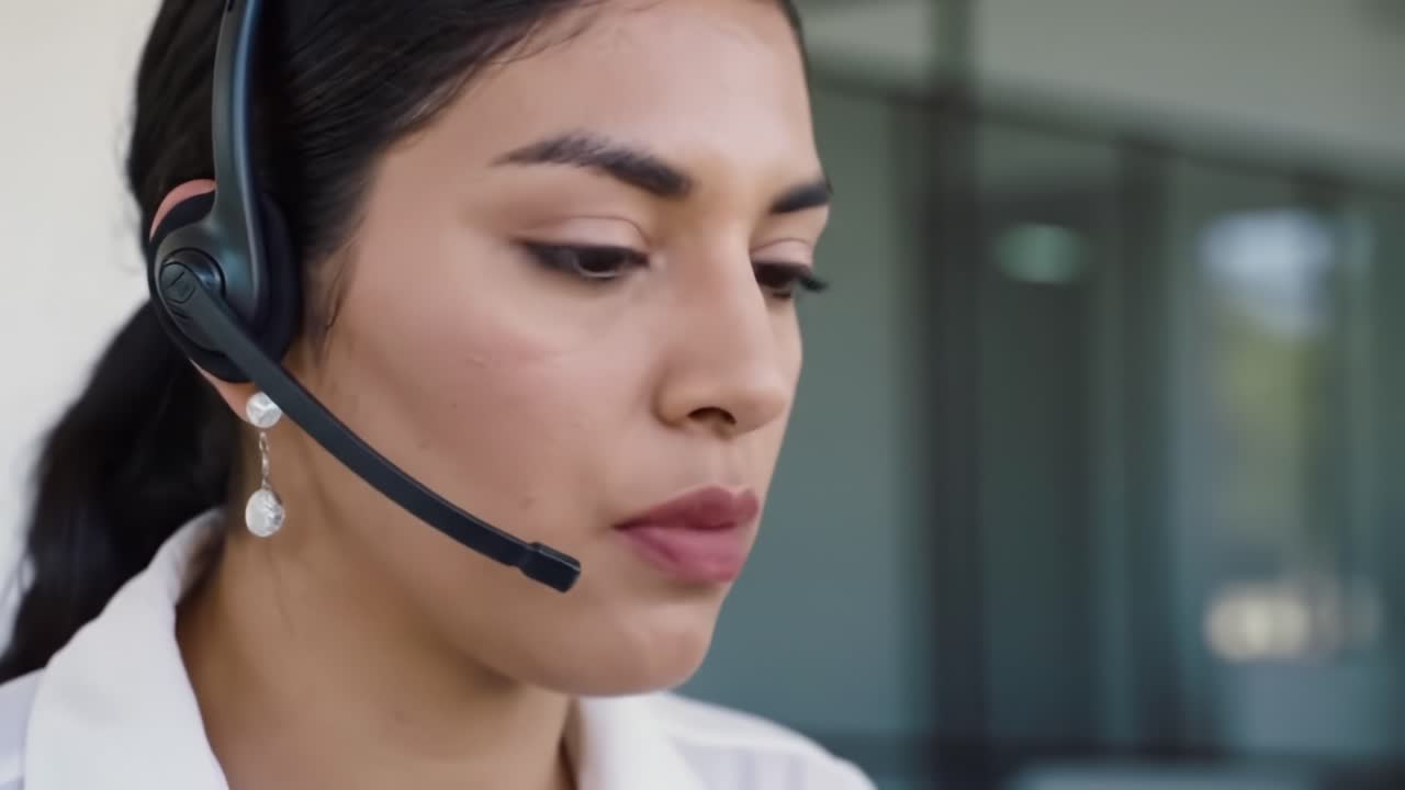 Comunicazione Mirata: Primo Piano di una Professionista in Chiamata in un Ambiente d'Ufficio Moderno, Evidenziando la Sua Attenzione ai Dettagli e il Suo Coinvolgimento