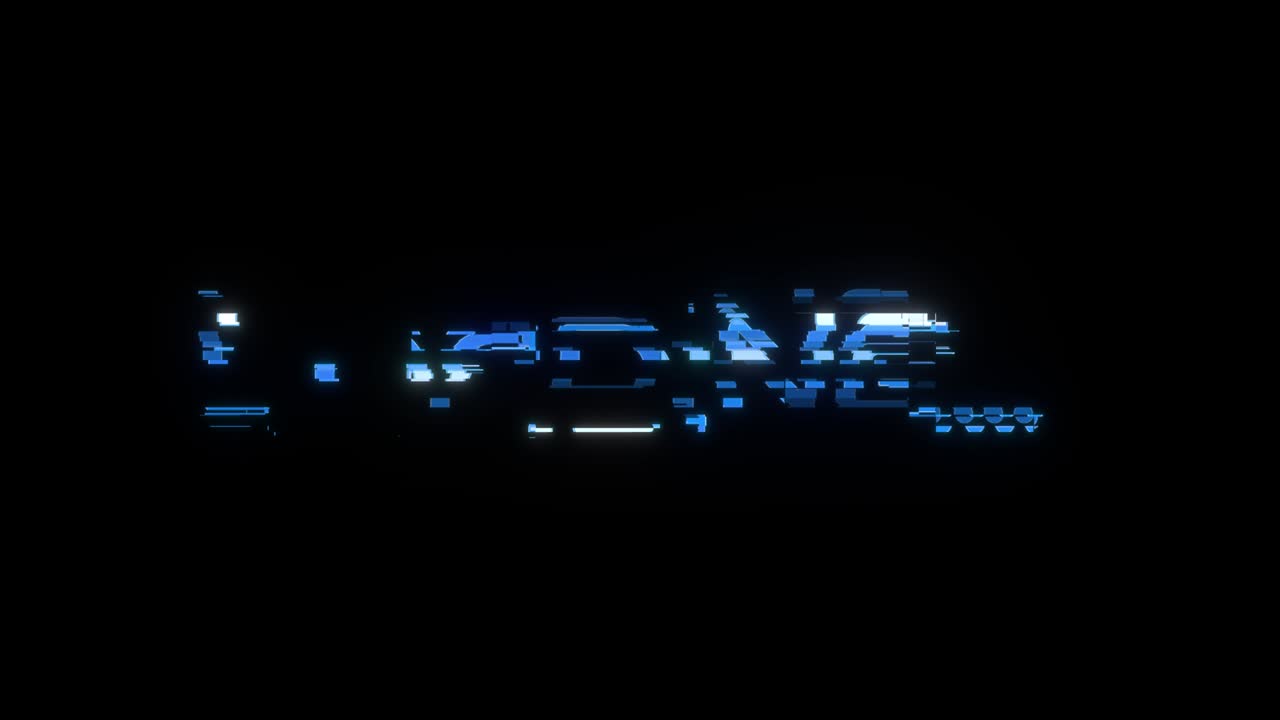 Loading inscription on a black background. Blue color. Digital font. 3d animation of a seamless loop