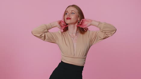businesswoman girl alone very proud pointing herself looking selfconfident overjoyed by success