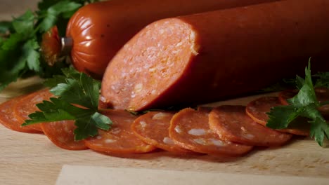 sliced pepperoni sausage with parsley