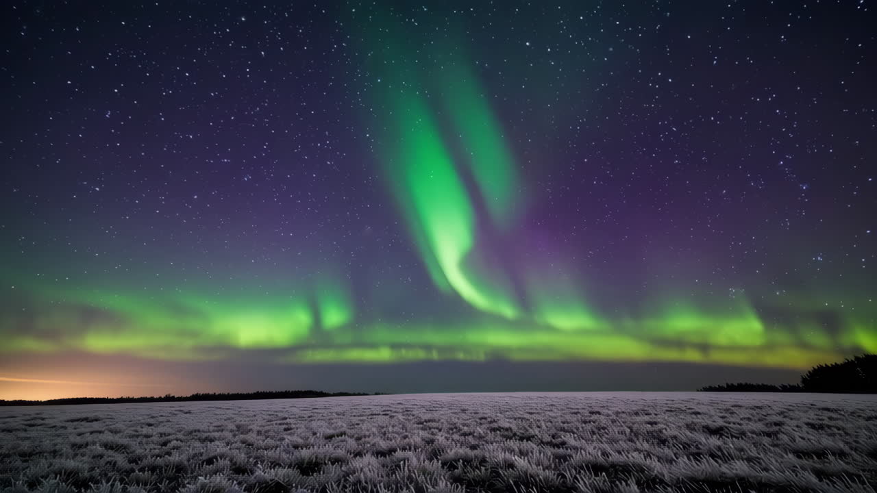 Vibrant Aurora Borealis Over a Winter Landscape