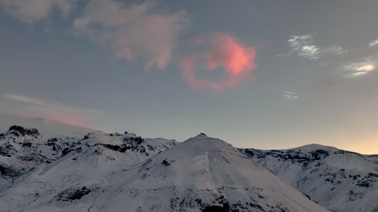 Breathtaking Sunset over Snow-Covered Mountains in Iceland
