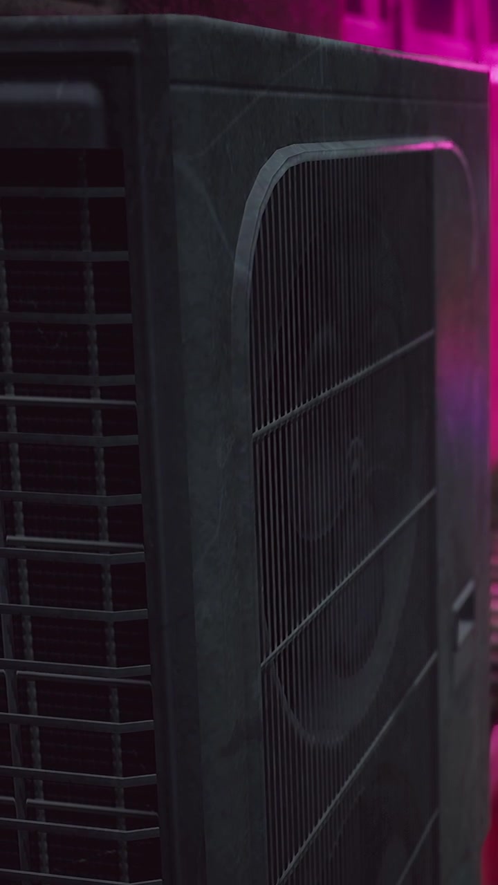 Large cooling unit in a modern indoor space during evening hours