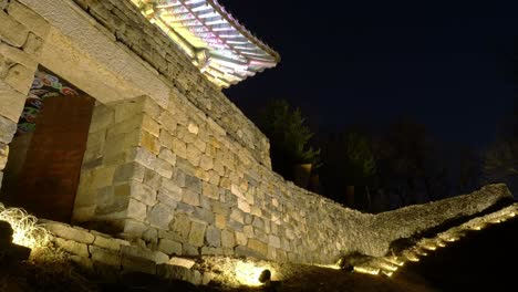 Gongju Gongsanseong Fortress Stone Wall Against Night Sky. Chungcheongnam-do Province, South Korea. low angle shot