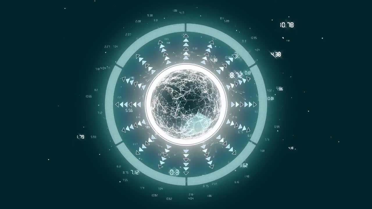 animación de escaneo de alcance circular con forma 3d y datos numéricos en negro