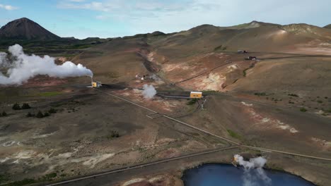 natural hot spring factory spewing steam into the atmosphere in east iceland