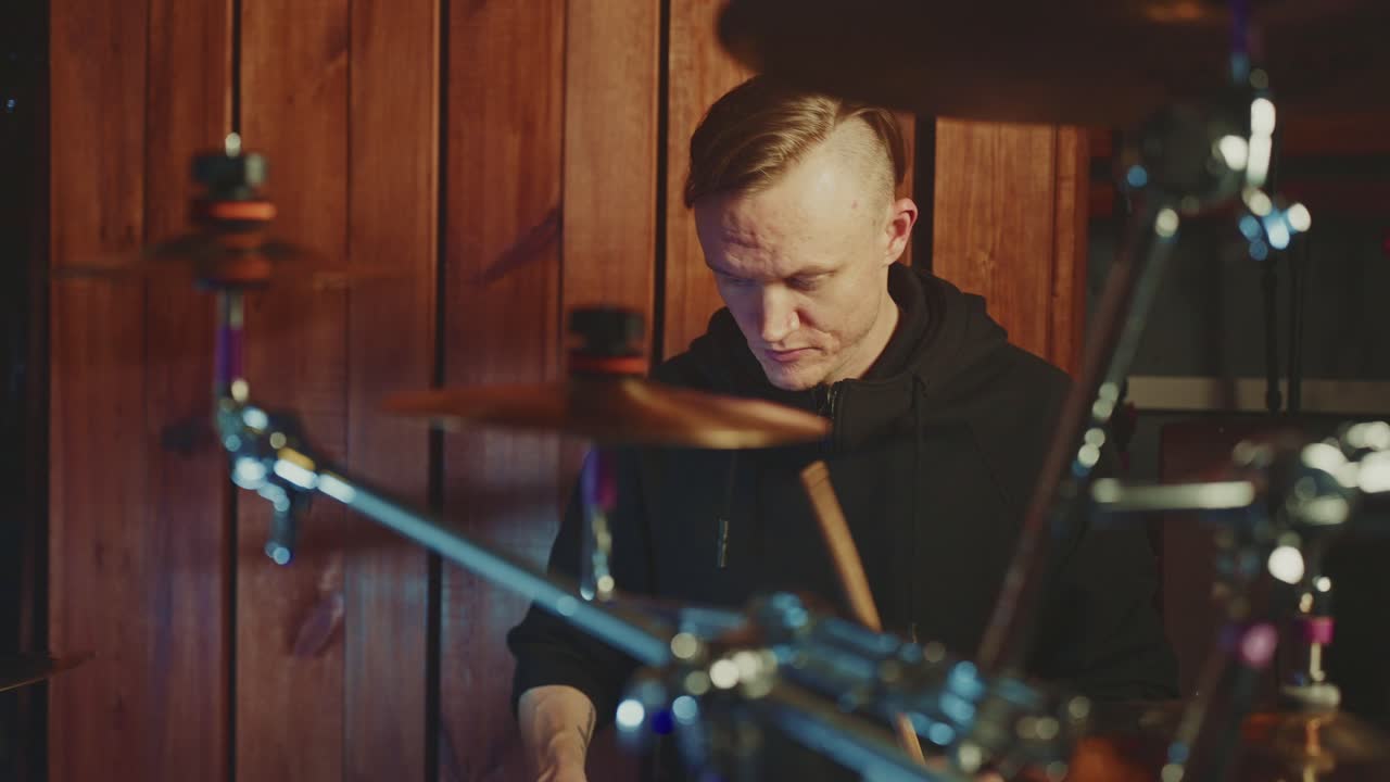 Drummer in a recording studio