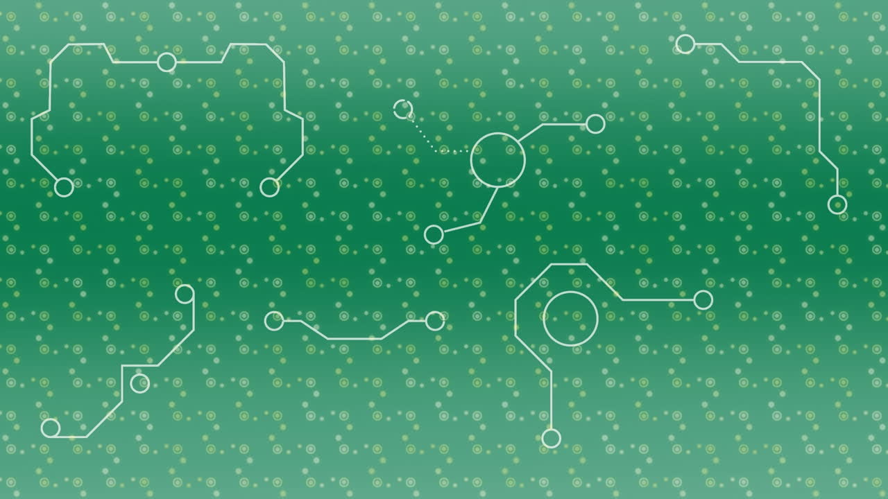 Animation of geometric shapes over green background with rotating molecules