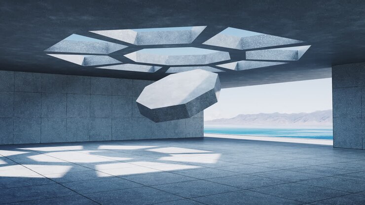 Abstract concrete buildings background, 3d rendering.