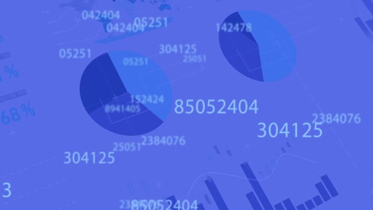Animation of digital interface with numbers changing, financial data processing and statistics