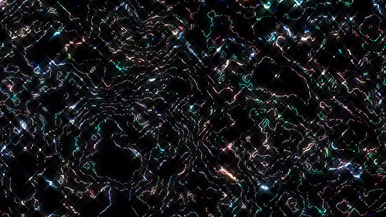 추상적인 선 모양 다채로운 박이는 빛의 점, 검은색 배경