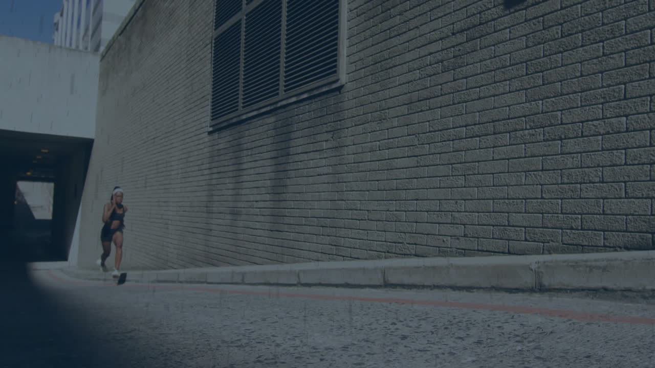 Running along brick wall, person in city alleyway, animation of movement
