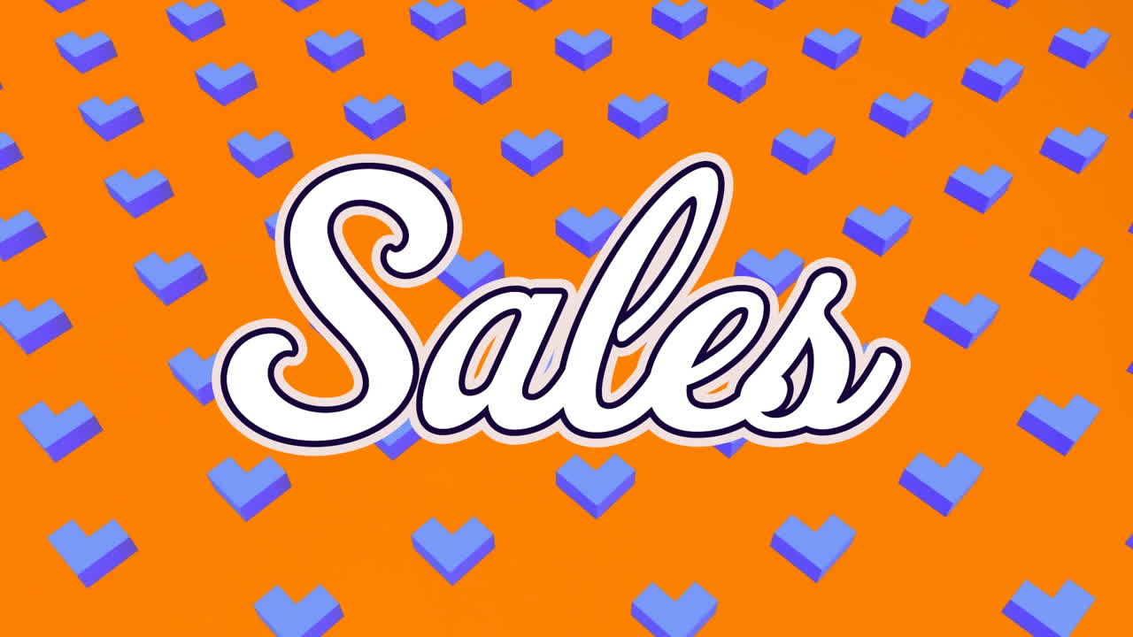 animación del texto de ventas sobre formas en fondo naranja