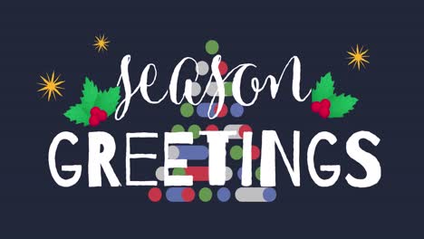 animation of season greetings text over christmas tree