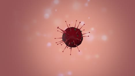 3d render red pandemic virus cell floating over light pink background.