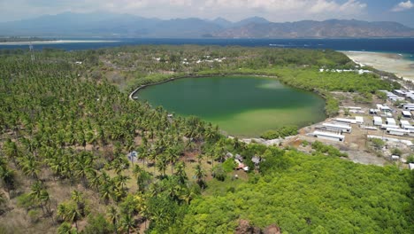 aerial of saltwater lake at gili meno, nestled among the idyllic gili islands of indonesia, stands as a serene and enchanting paradise for travelers seeking an escape from the ordinary