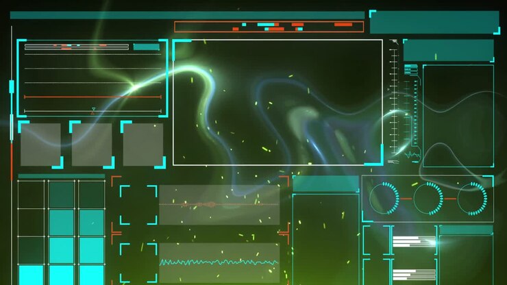 Animation of interface with data processing, digital wave against green gradient background