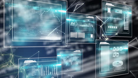 animation of statistics recording and data processing over digital screens