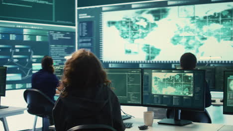 cyber operations center with governmental hackers working on digital security