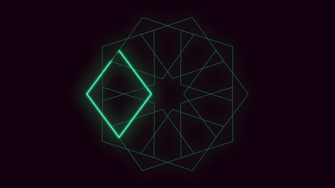 A captivating geometric design showcasing a luminous green square at the core, emitting radiant lines in various directions, creating a mesmerizing visual impact