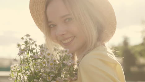 young woman with flowers