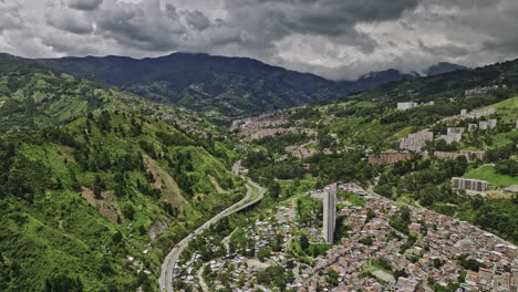 medellin colombia aerial v25 panning view drone flyover mirador el cristo capturing hillside residential cityscape across san cristobal and comuna 7 robledo - shot with mavic 3 cine - november 2022