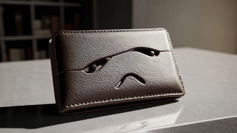 empty brown leather wallet with sad face