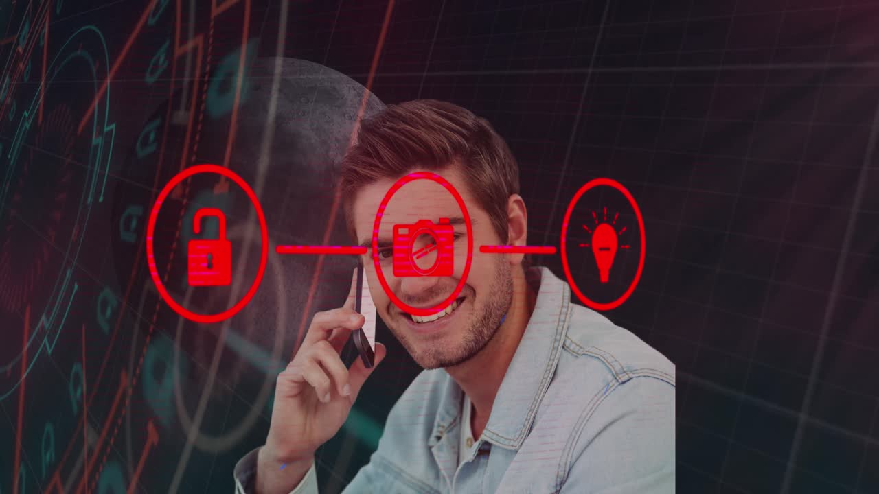 animación de la red de conexiones sobre el empresario caucásico y el globo sobre fondo negro