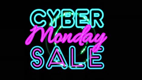 animación de la venta de cyber monday texto sobre círculos