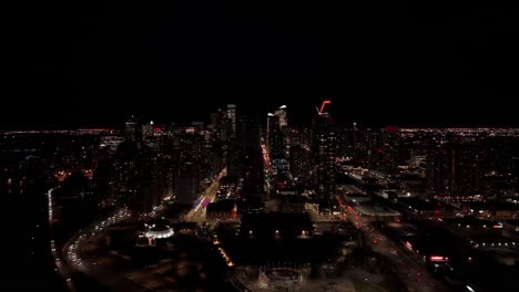 Drone-flight-of-Downtown-Calgary-at-night