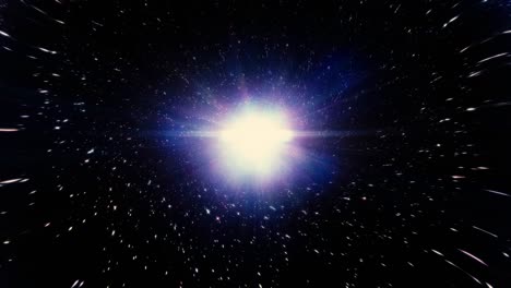 a bright, white light shines in the center of a dark space filled with stars.