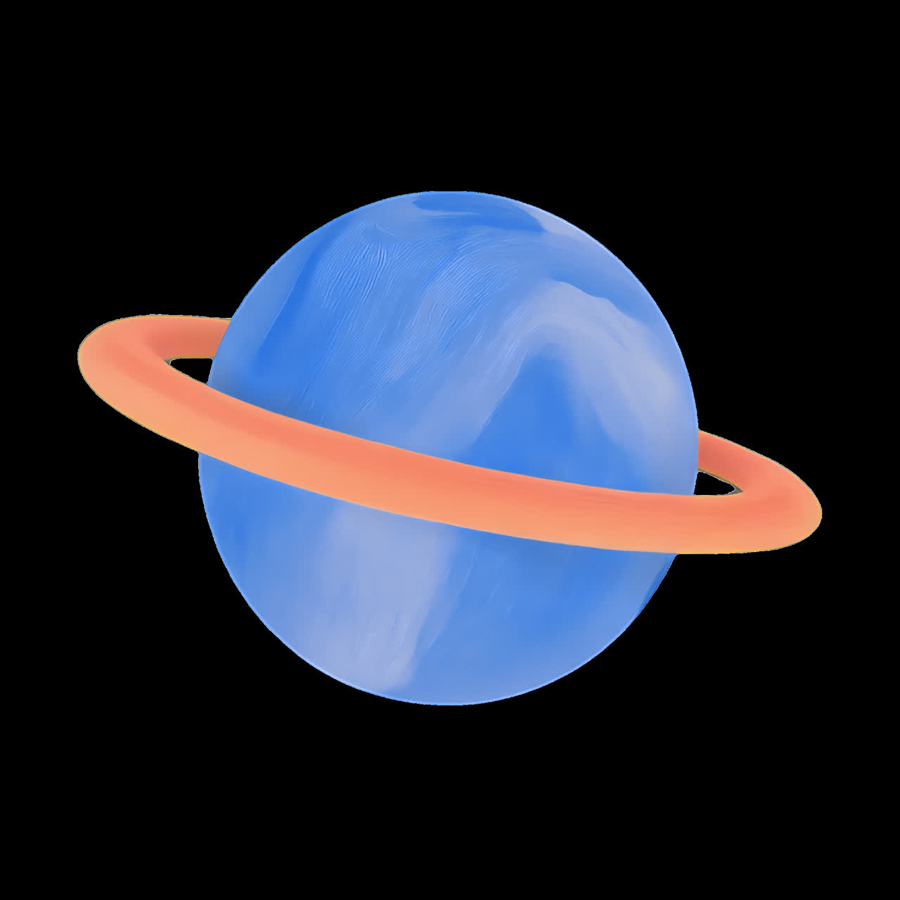 Stylized Blue Planet with Orange Ring Rotating