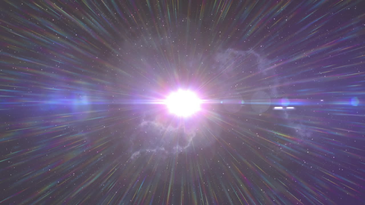 빛나는 색 빛 점과 에너지 파동의 애니메이션 천상의 구름이 가득한 밤 하늘