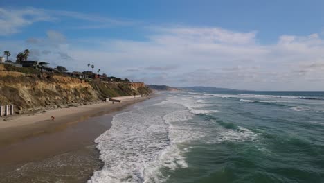 pacific ocean waves coming to the coastline of del mar beach in san diego, california, usa