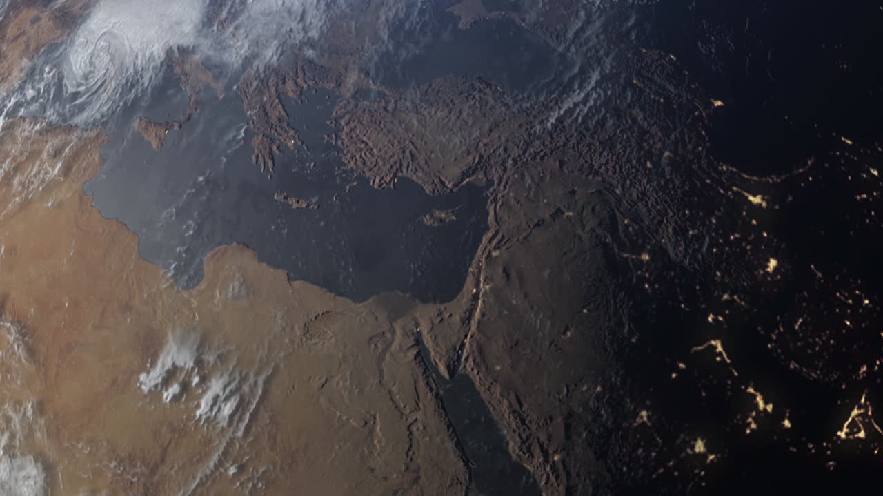 Vista satellitare sul Medio Oriente, Nord Africa e Mar Mediterraneo.