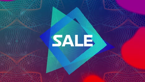 animation of sale text over neon pattern on black background