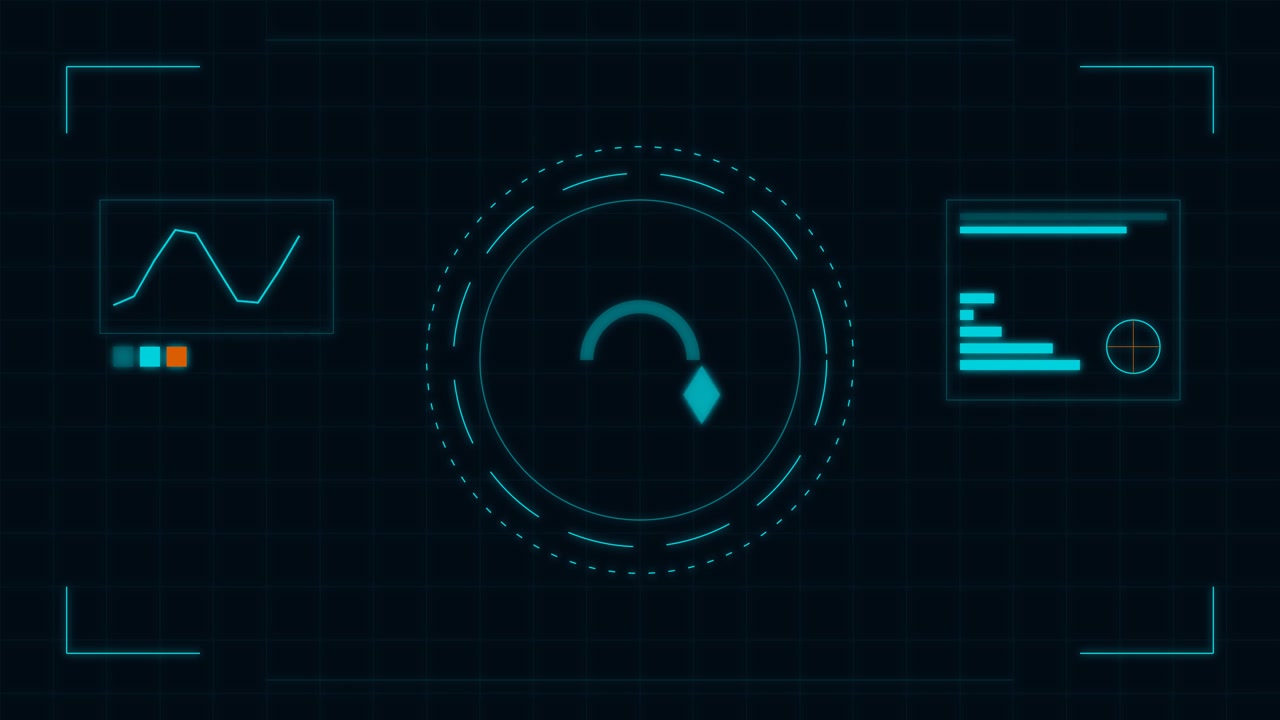 Futuristic Digital Interface with Rotating Loading Icon and Data Graphs