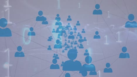 animación de redes de conexiones con iconos y globo sobre el cielo