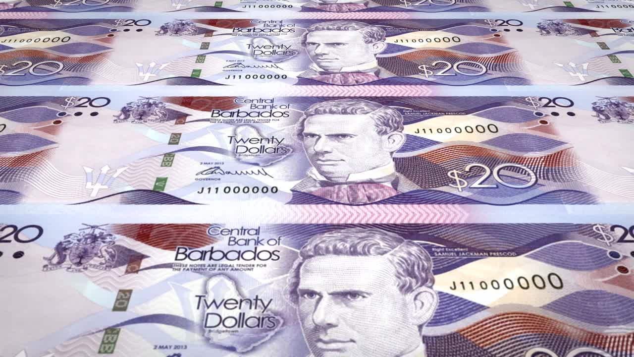 바르바도스 섬의 20 달러 지폐 롤링, 현금, 루프