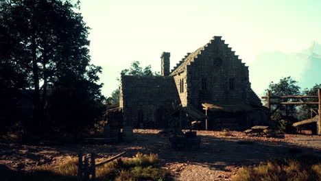 abandoned medieval village at sunrise