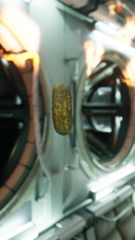 un pepinillo flotante en una lavandería futurista
