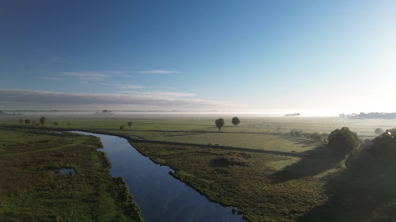 drone, nature, flying, fog, recreation, stream, morning, cloud, field, autumn, sunrise, north, countryside, high, mount, national park