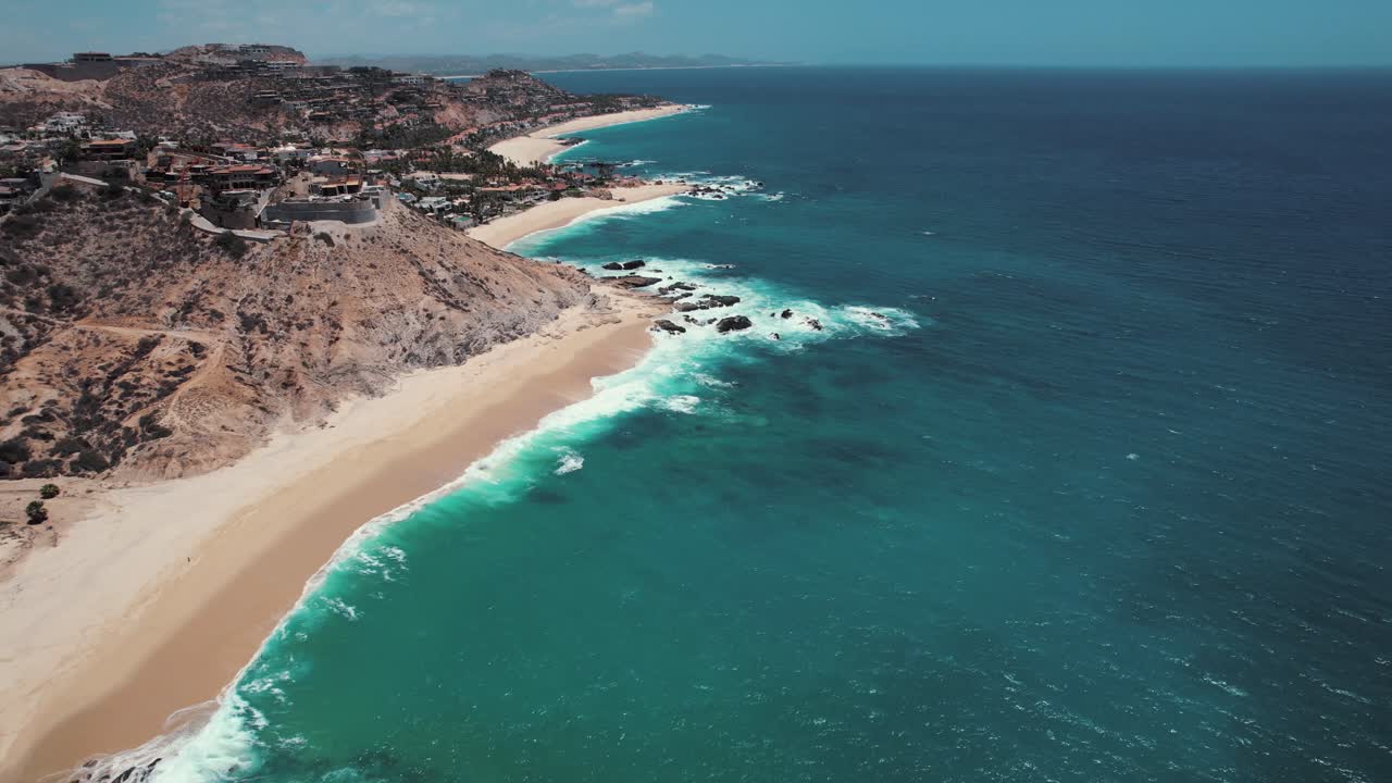 Drone footage showing wave patterns along the Cabo San Lucas shoreline