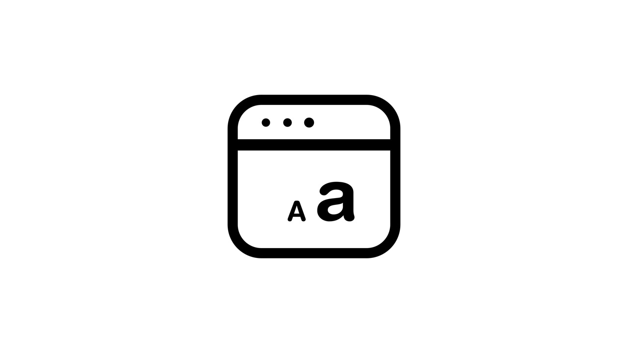 Browser window with a large and small letter A animation isolated on white background