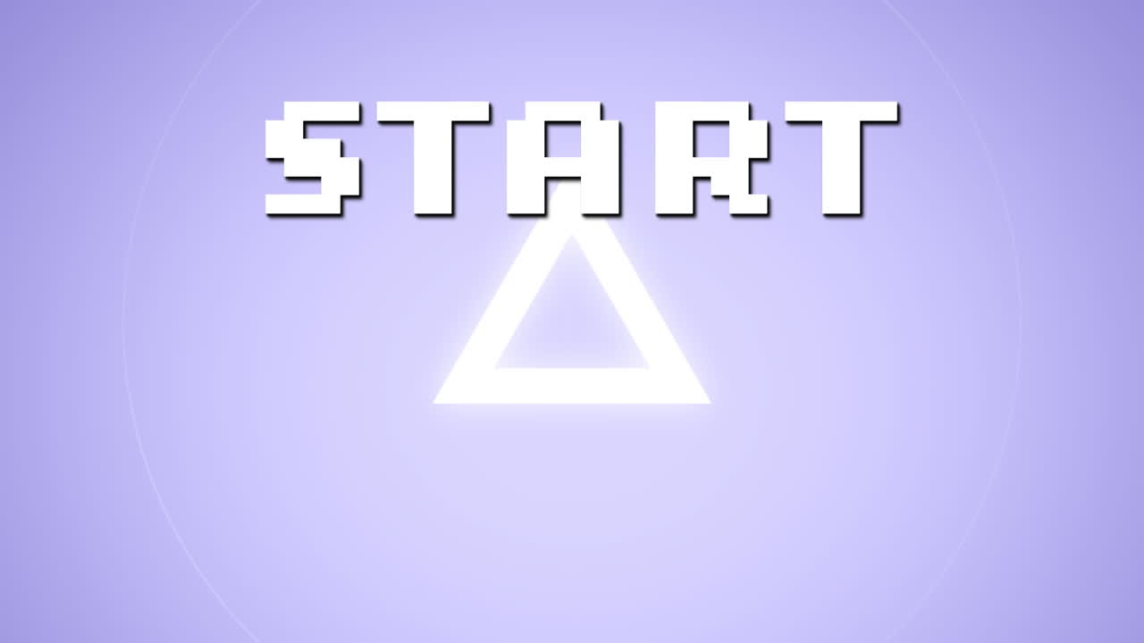 animación del inicio del texto de píxel blanco, sobre formas blancas pulsantes, sobre fondo lila